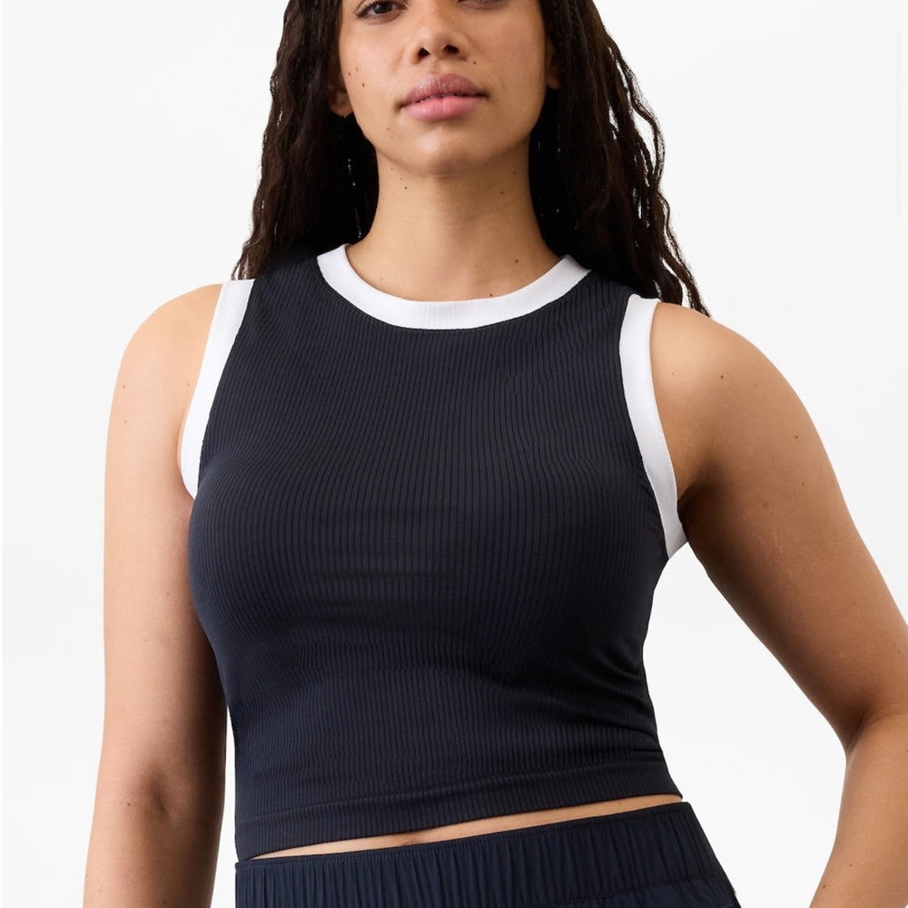 Athleta Navy and White Renew Racerback Tank Top